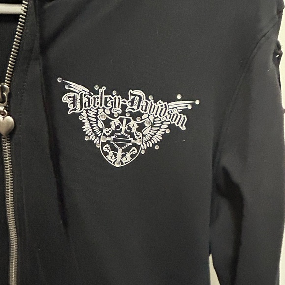 Harley-Davidson Black Women's Zip-Up Hoodie with Heart Zip Pull - Picture 3 of 9